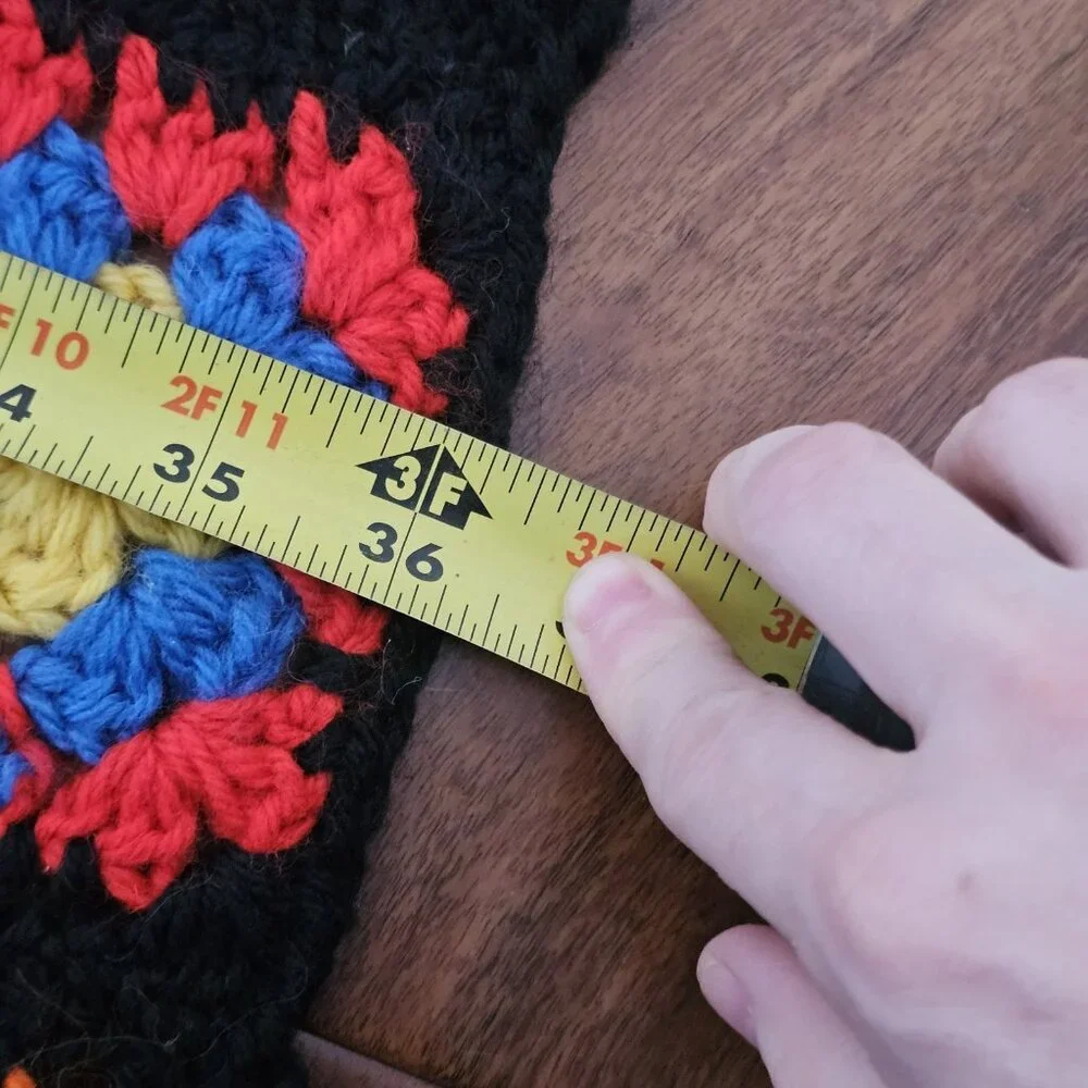 VTG Black‎ Granny Square Couch Sofa Afghan Blanket Throw Rainbow 36 X 60